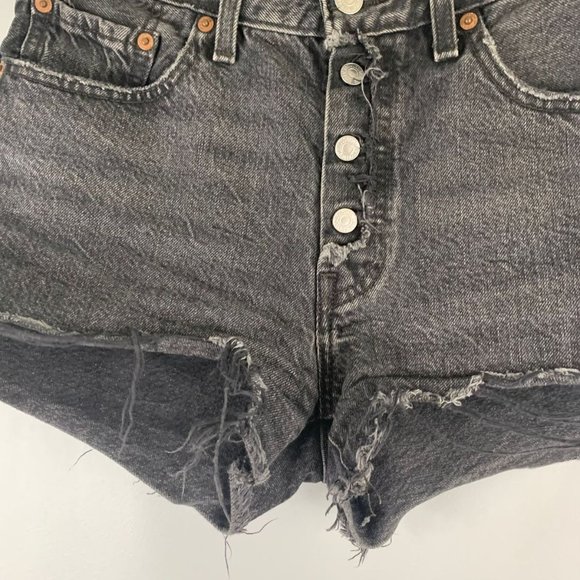 Levi's 501 High Waist Cutoff Raw Frayed Hem Denim Jean Shorts Size 26 Black - Picture 13 of 13